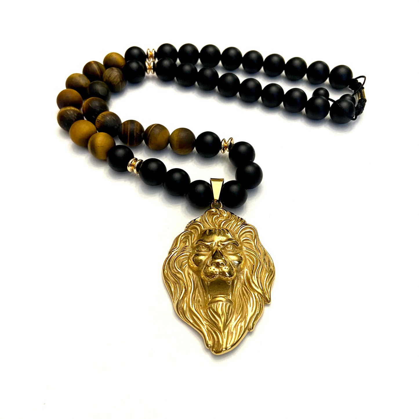XL Tiger Eye Matte Judah Lion Onyx Necklace Chaka Beads