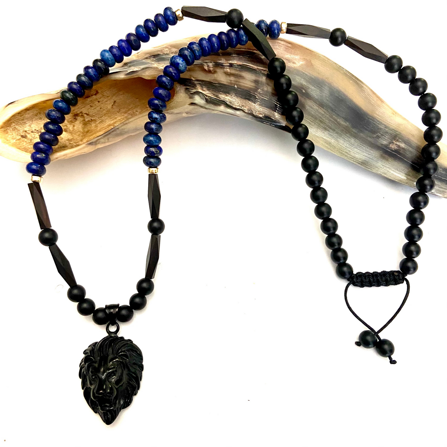 Blue Lapis Lazuli Stone Lion Head Necklace Chaka Beads