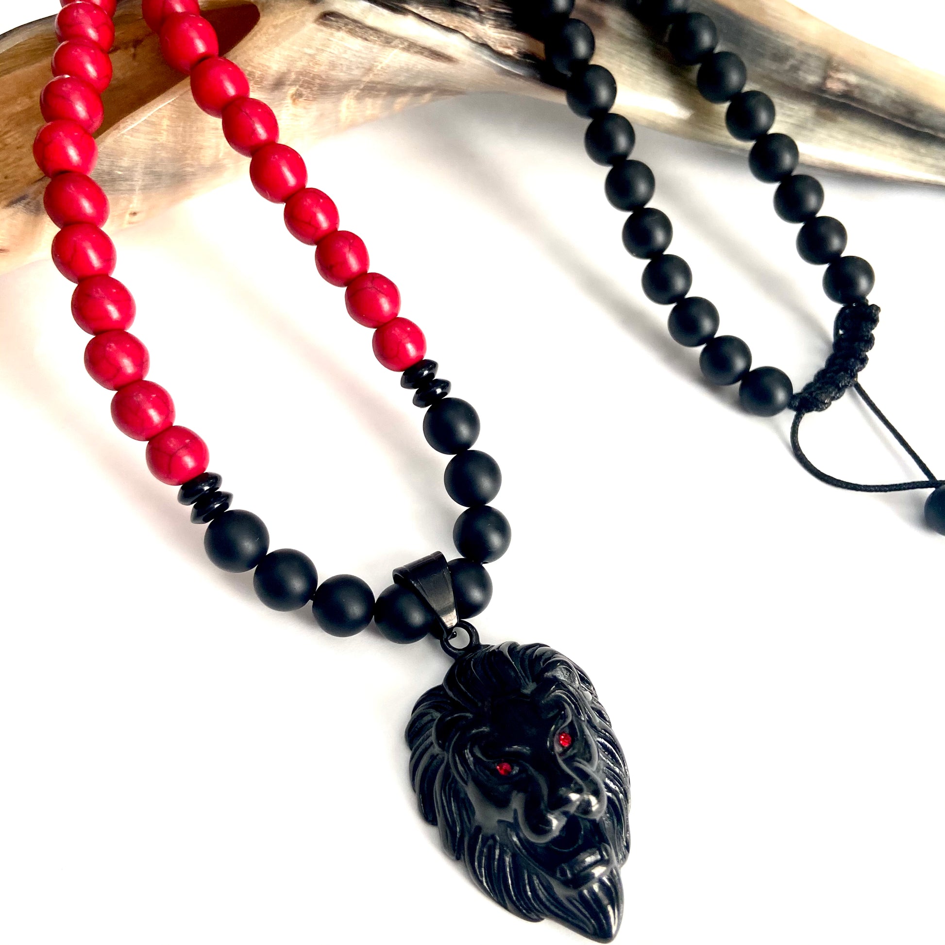 Red Fire Judah Lion Onyx Necklace(8mm) Chaka Beads