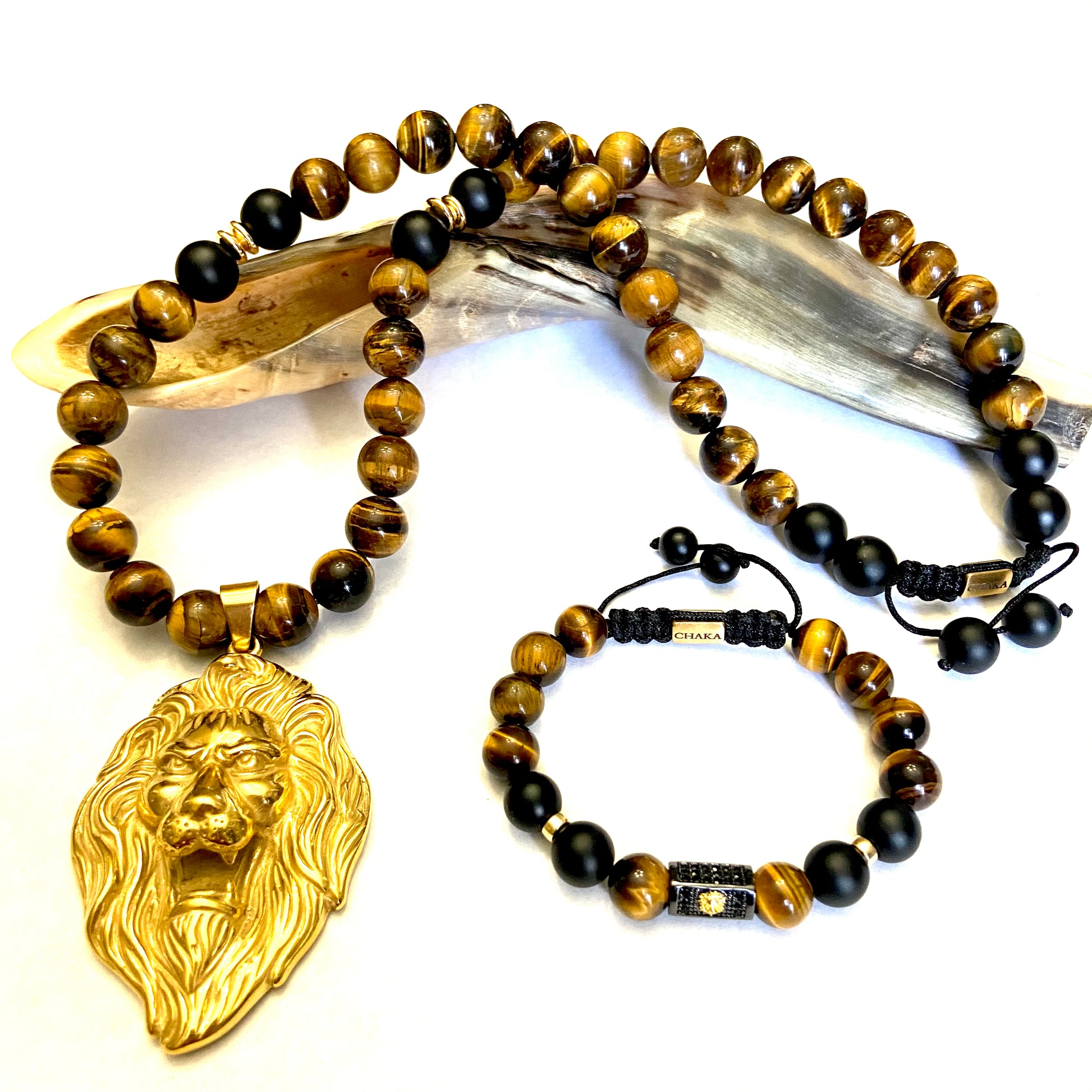 Copy of XL Tiger Eye Matte Judah Lion Onyx Necklace Chaka Beads