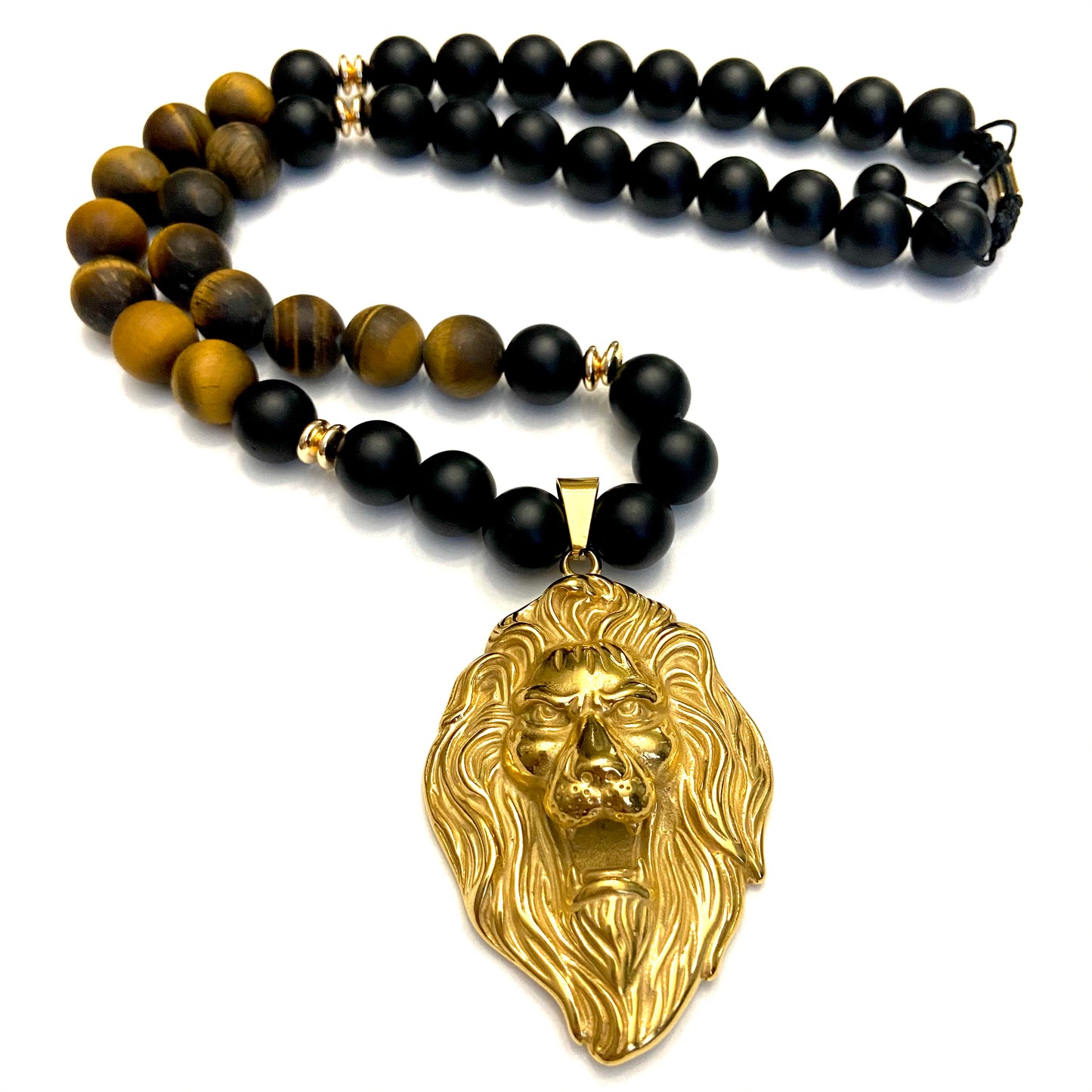 XL Tiger Eye Matte Judah Lion Onyx Necklace Chaka Beads