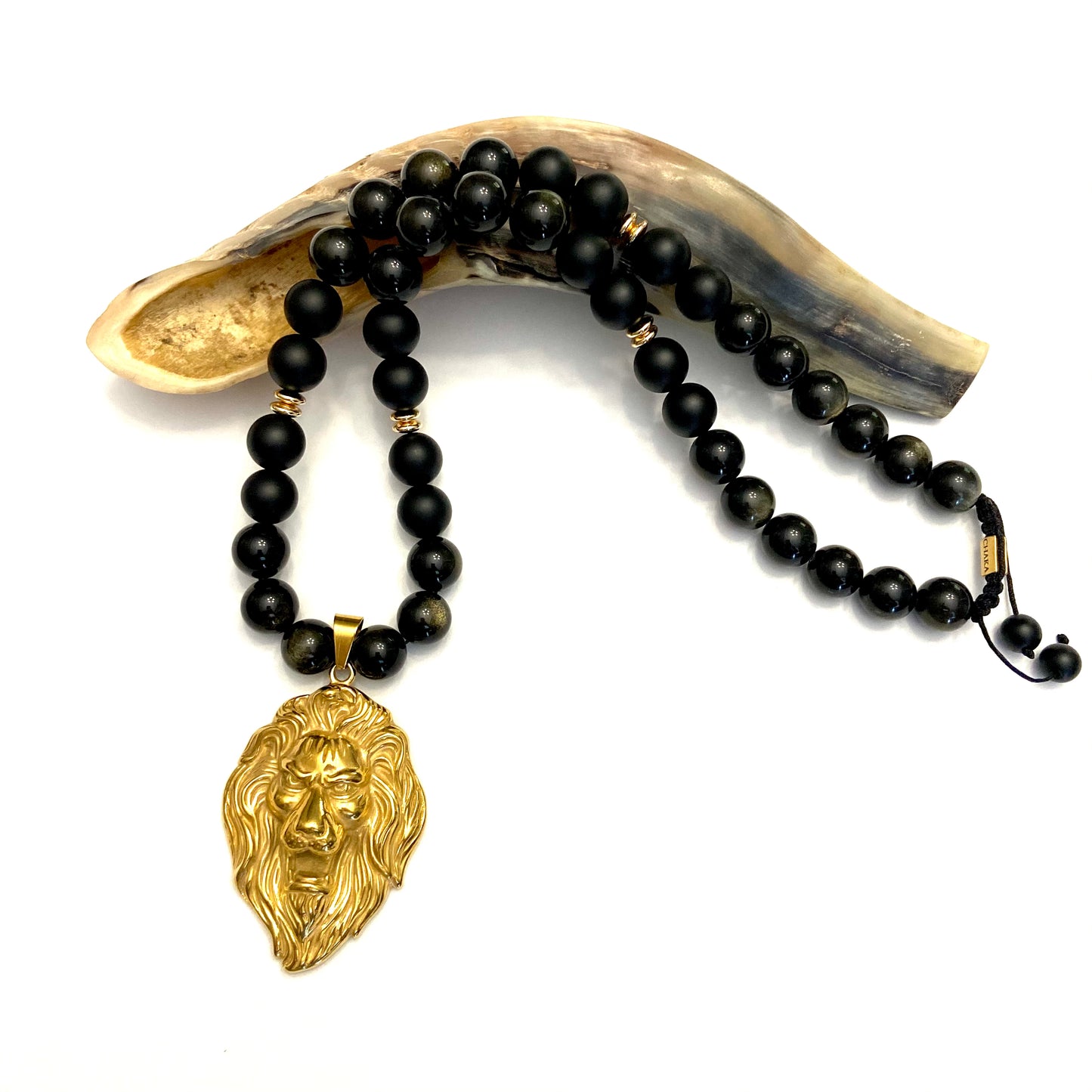 XL Onyx & Gold Judah Lion Onyx Necklace Chaka Beads