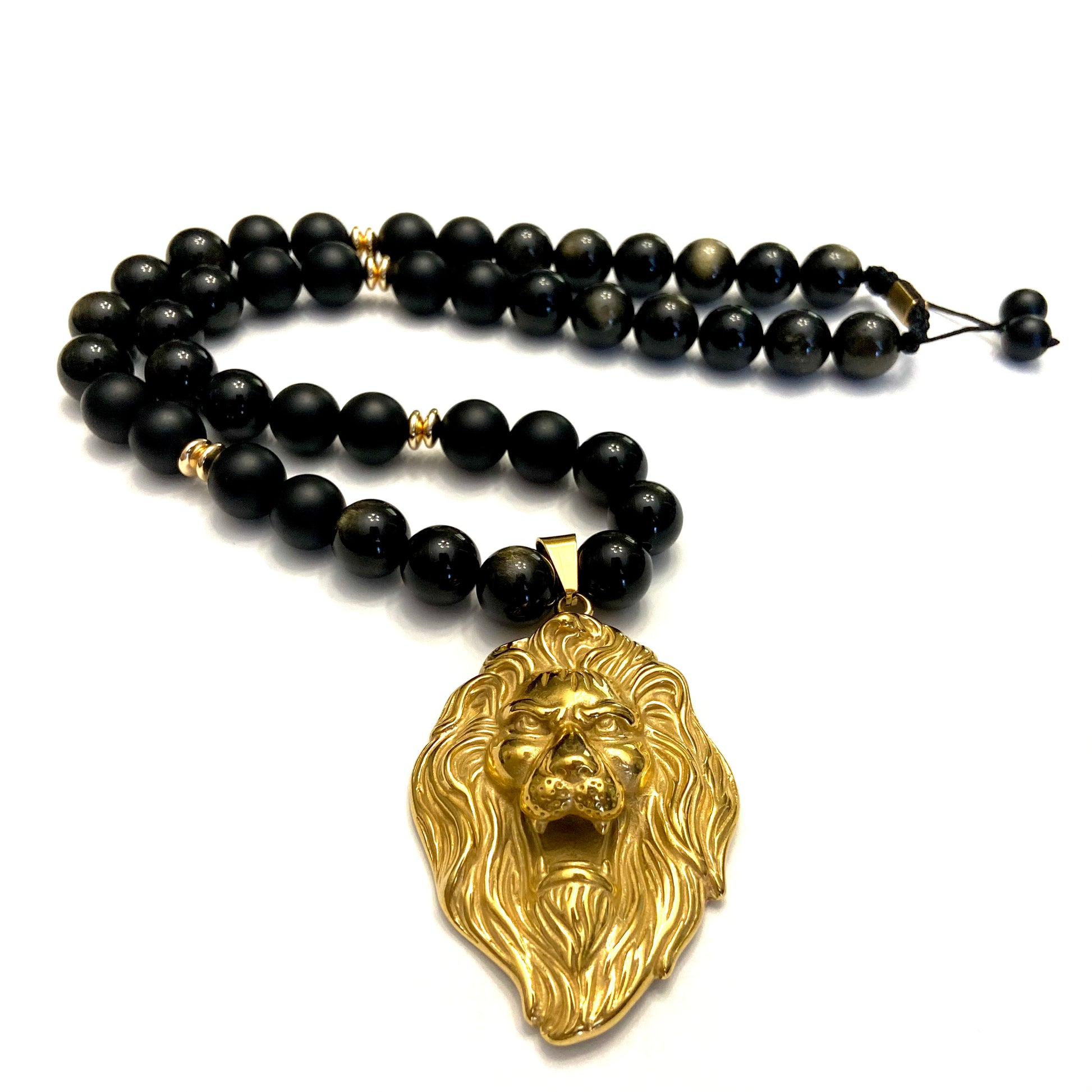 XL Onyx & Gold Judah Lion Onyx Necklace Chaka Beads