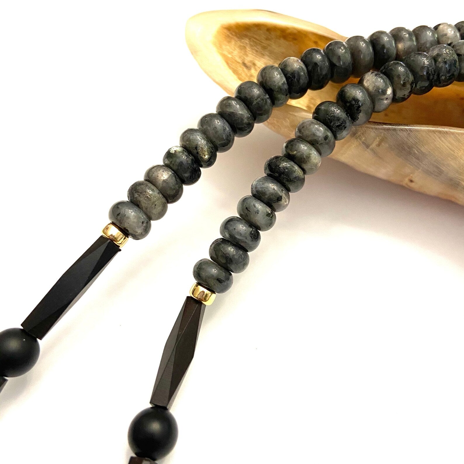 Gray Labradorite Stone Lion Head Necklace Chaka Beads