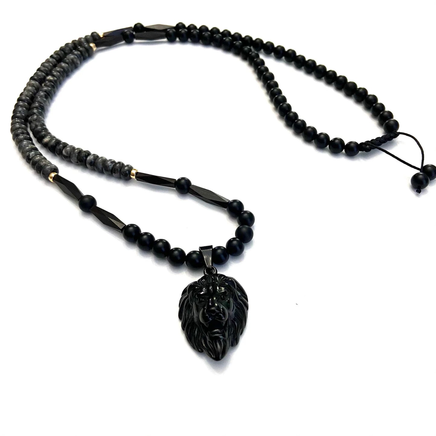 Gray Labradorite Stone Lion Head Necklace Chaka Beads