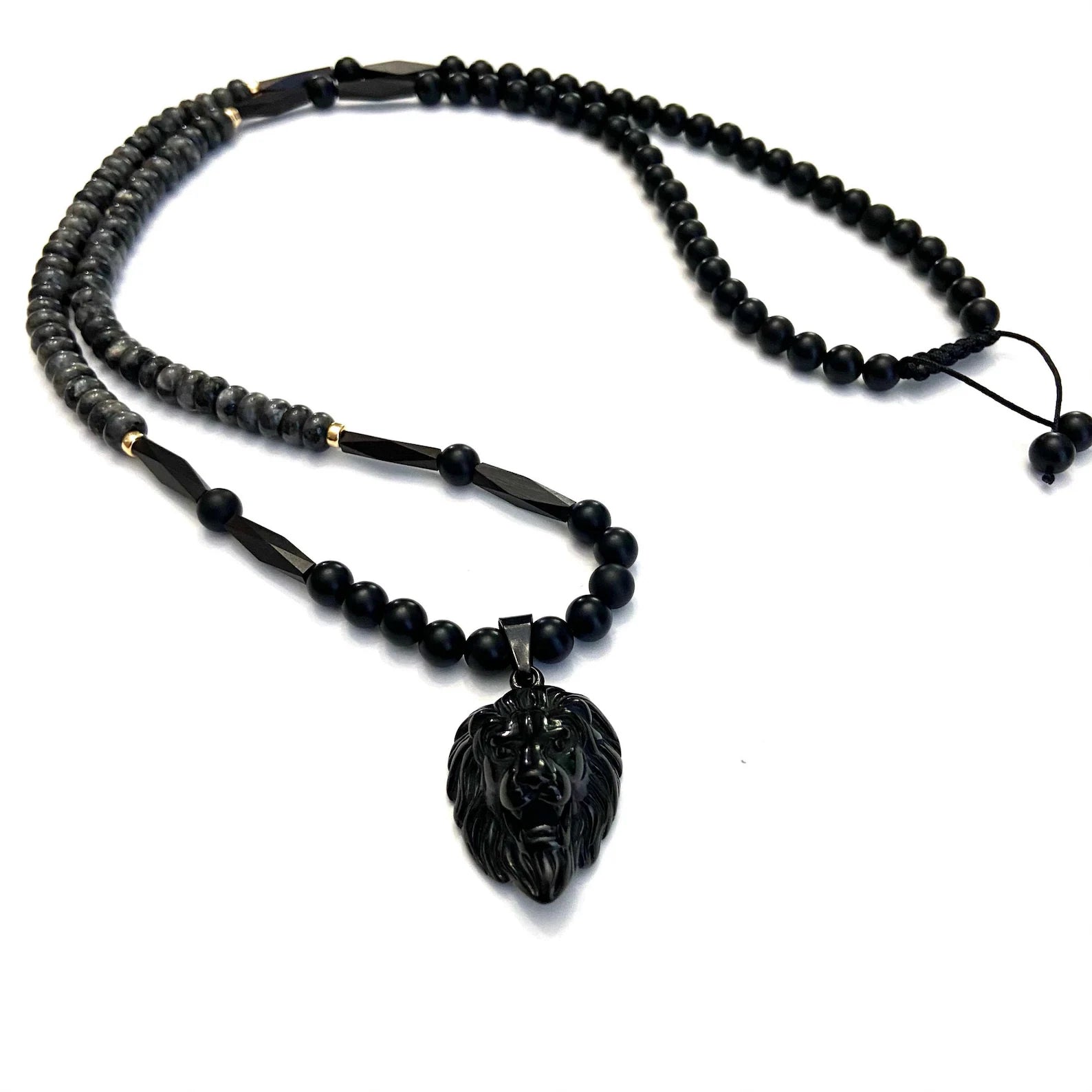 Gray Labradorite Stone Lion Head Necklace Chaka Beads