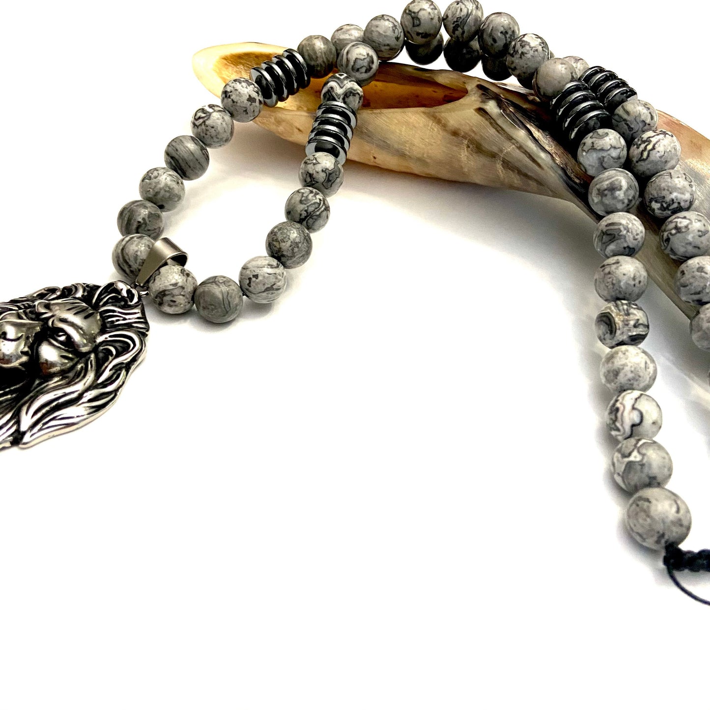 XL Obsidian & Onyx Lion Necklace (Copy) Chaka Beads