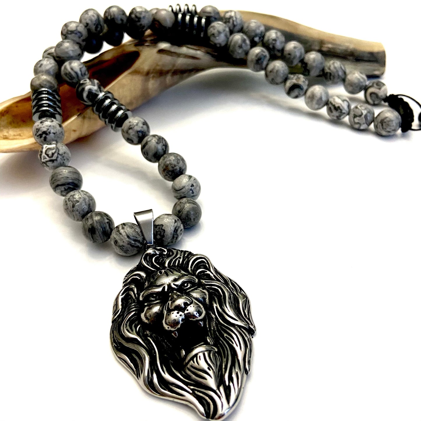 XL Obsidian & Onyx Lion Necklace (Copy) Chaka Beads