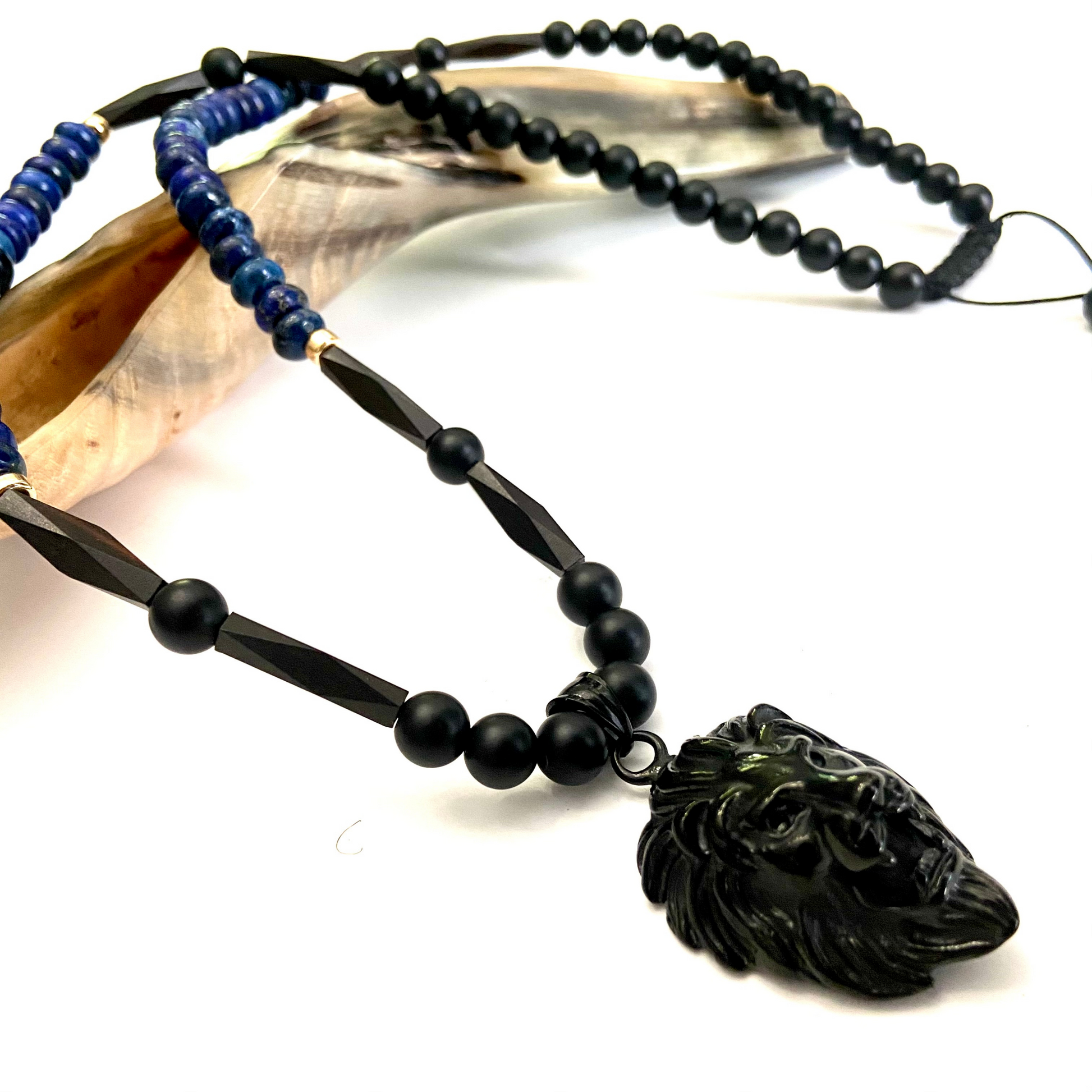 Blue Lapis Lazuli Stone Lion Head Necklace Chaka Beads